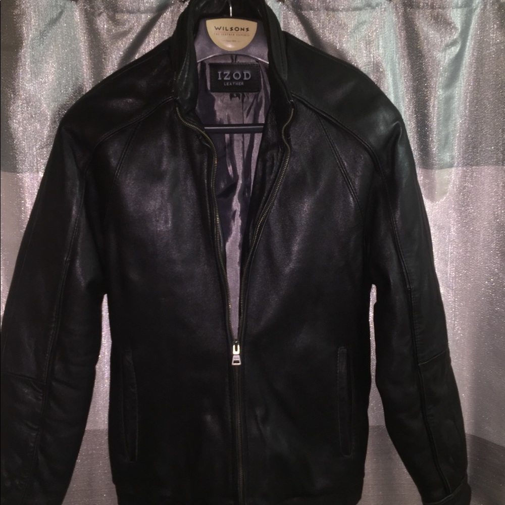 Izod Leather Bomber with hidden hoodie
